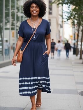 Lane Bryant Tie-Dye V-Neck Short Sleeve Midi Sundress Plus Size 18/20